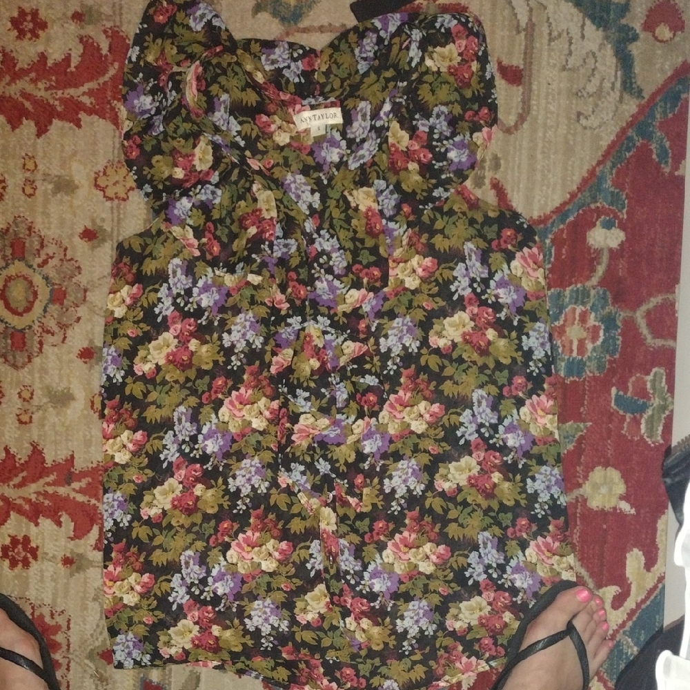 Ann Taylor Black Multicolor Floral Blouse